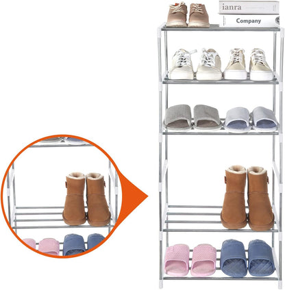 Small Shoe Rack, Narrow Stackable Shoe Shelf Organizer for Entryway, Doorway and Bedroom Closet (3-Tier, White)