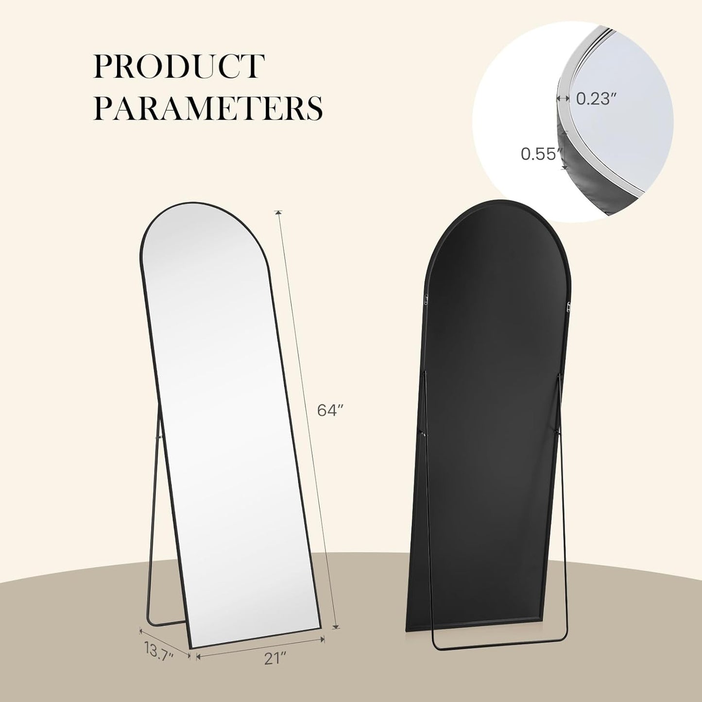 Arched Mirror Full Length, Upgraded 16"x59" Body Wall Mirrors with Shatter-Proof Glass, Floor Standing, Hanging or Leaning, Tall Arch Mirror with Stand Aluminum Alloy Frame for Bedroom Cloakroom