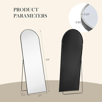 Arched Mirror Full Length, Upgraded 16"x59" Body Wall Mirrors with Shatter-Proof Glass, Floor Standing, Hanging or Leaning, Tall Arch Mirror with Stand Aluminum Alloy Frame for Bedroom Cloakroom