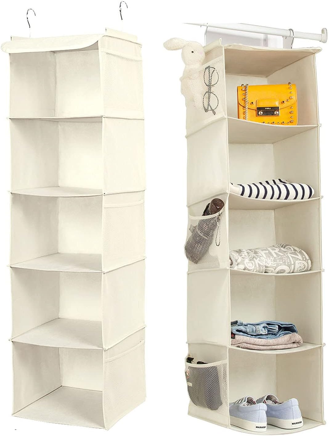 BrilliantJo 2 Pack Hanging Closet Organizer, 5 Shelves Hanging Storage with 6 Side Pockets for Clothes Shoes, 43"x12"x12"(Black)