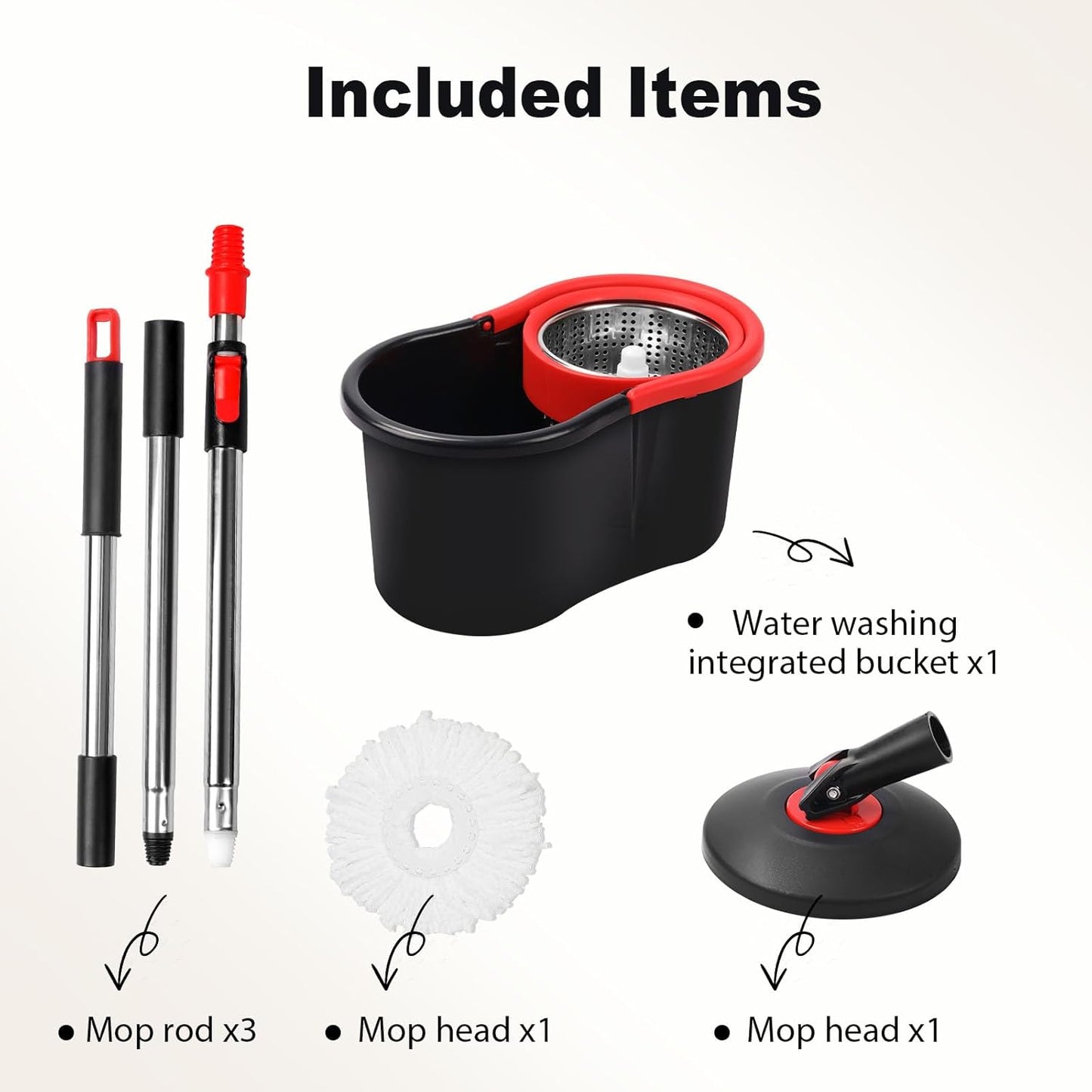 Spin Mop and Bucket, Mop and Bucket with Wringer Set for Home, 360 Spinning Mop Bucket Floor Cleaning Tool with One Microfiber Mop Replacement Head Refills,50" Extended Handle for Floor Cleaning Home