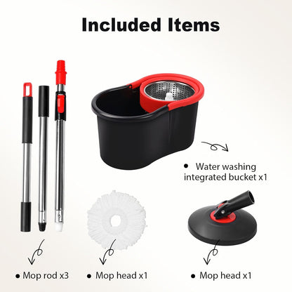 Spin Mop and Bucket, Mop and Bucket with Wringer Set for Home, 360 Spinning Mop Bucket Floor Cleaning Tool with 3 Microfiber Mop Replacement Head Refills,50" Extended Handle for Floor Cleaning Home