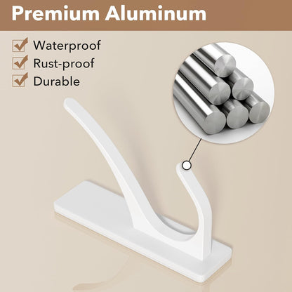 pickpiff White Self Adhesive Coat Hooks for Hanging: 13LB Extra Strong Stainless Wall Hook for Towel, Utensil, Backpack, Hat, Sturdy Metal Hanger for Bathroom, Kitchen, Door, 4-Pack