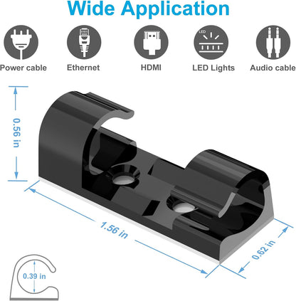 Adhesive Cable Clips Clear (40PCS, M), Upgraded Wire Holders for Wall, Strong Cord Organizer Under Desk, Car, PC, Christmas Light Indoor/Outdoor