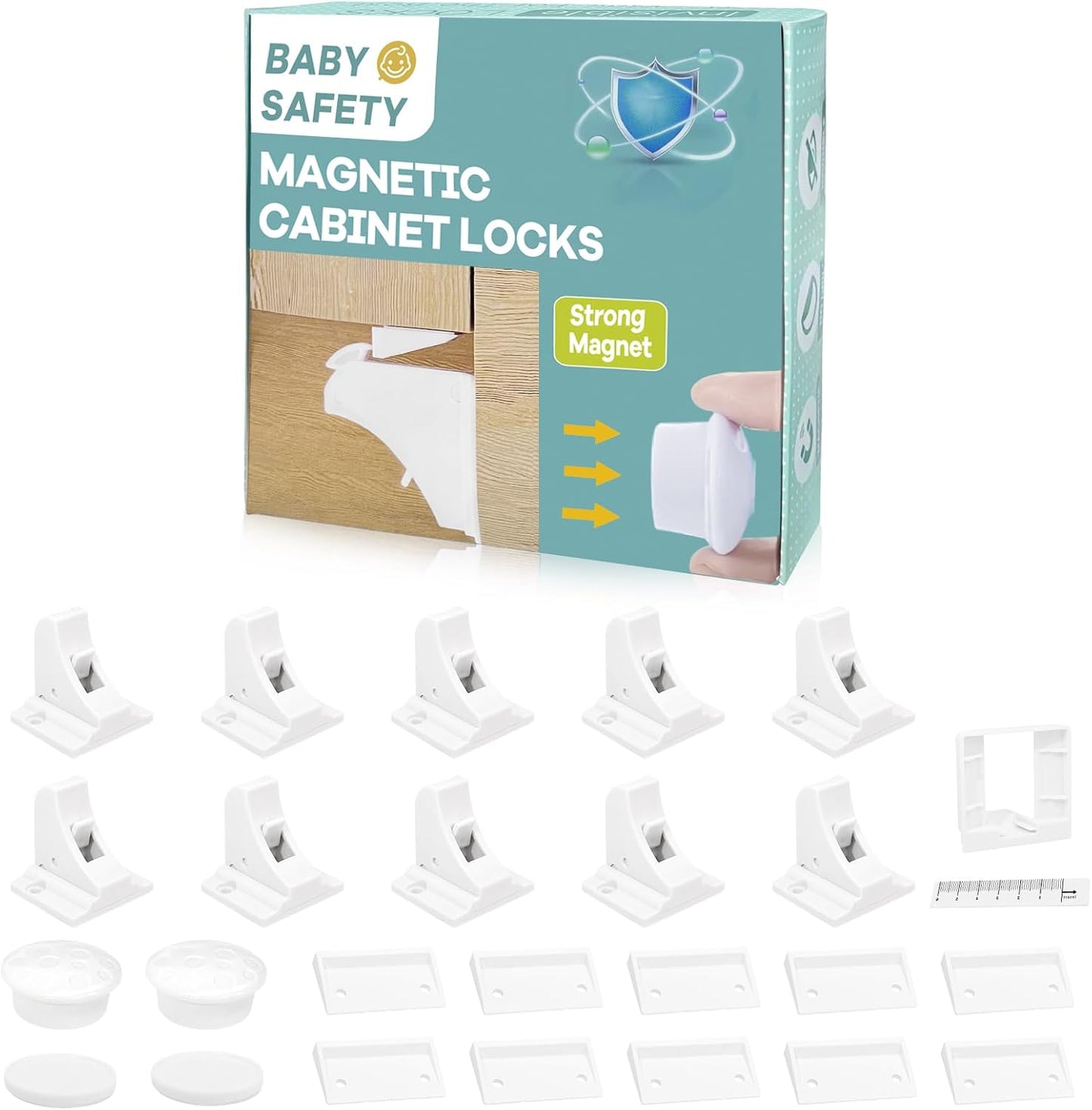 10 Pack Magnetic Cabinet Locks for Baby Proofing - Child Safety Drawer Locks with 2 Keys, No-Drill 3M Adhesive Installation, Fits 2" Thick Cabinets, Kitchen Bathroom Safety Locks