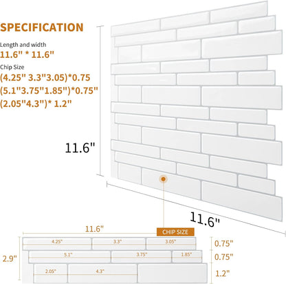 WOWSTAR 10-Sheet Peel and Stick Backsplash Tile for Kitchen Wall, Back Splash Stick On Tiles for Kitchen (12"x 12", Gray)