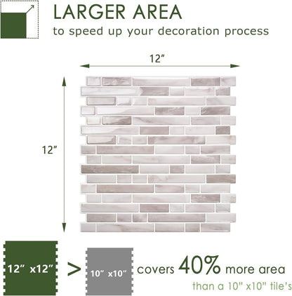 STICKGOO Peel and Stick Backsplash - 10 Sheets of 12”×12” - 3D Self Adhesive Peel and Stick Tile Backsplash for Kitchen & Bathroom