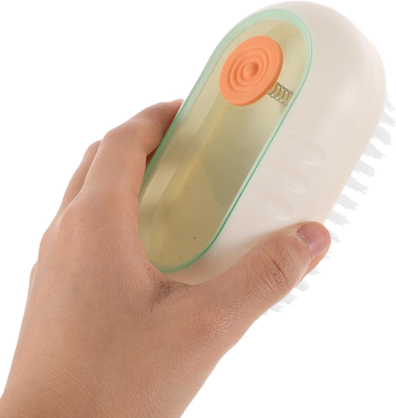Uonlytech Manual Press Shoe Cleaning Brush Abs and TPR Material Anti-Slip Handle Soft Bristles with Soap Dispenser for Shoes and Clothes Cleaning, for Home and Outdoor Use