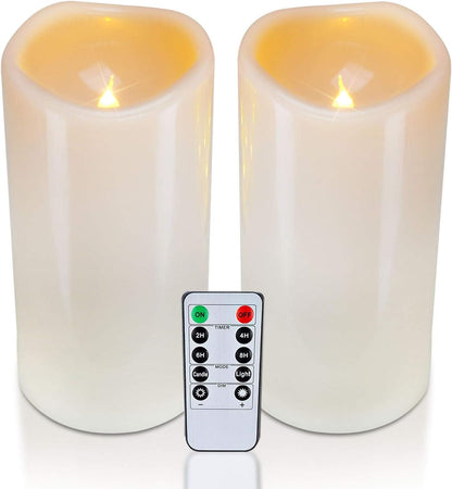 Homemory 6" 8" 10" x 4" Waterproof Outdoor Flameless Candles, Battery Operated Flickering LED Pillar Candles with Remote and Timers for Indoor, Plastic, Ivory White