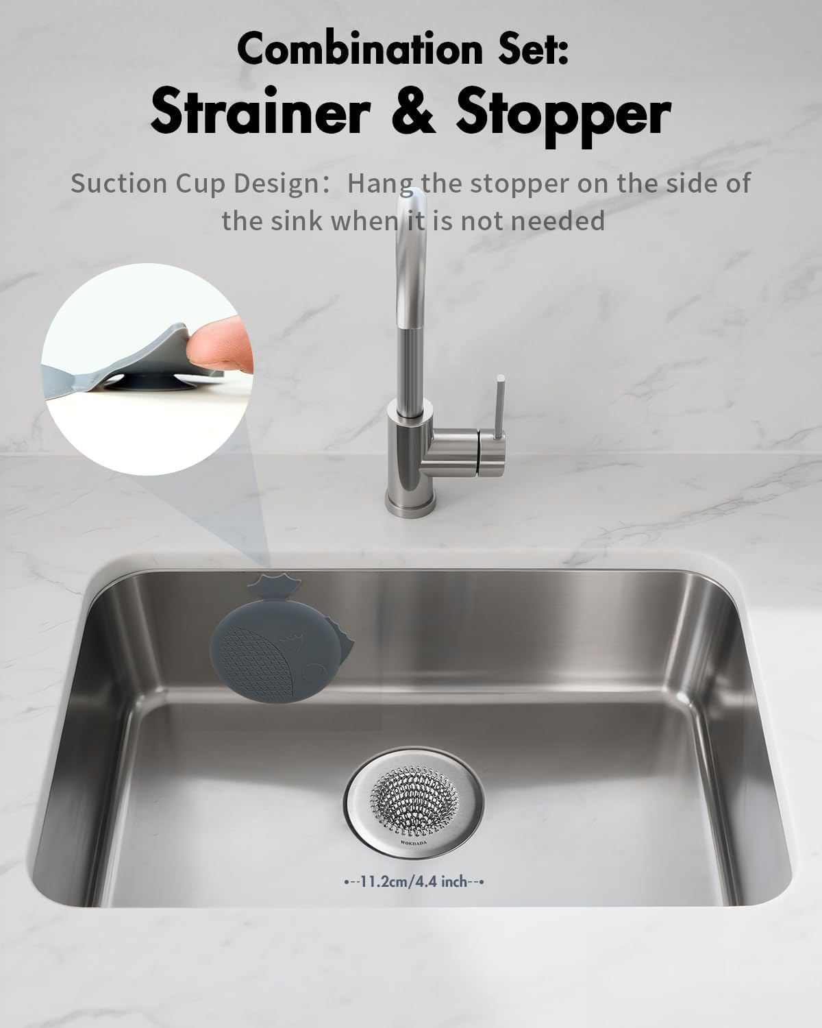 Revolutionary Kitchen Sink Drain Strainer/Patented Reversible Chain Mesh, Effortless Cleaning & Debris Catcher, Large Capacity, Anti-Clog, 304 Stainless Steel & Rust-Proof/Handmade