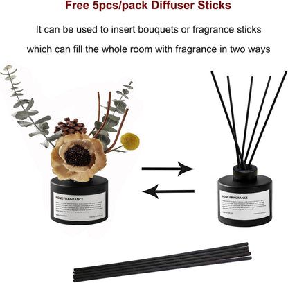 Reed Diffuser Set with Dried Flowers, 3.38fl.oz Fragrance Diffuser with Sticks, Scented Sticks Aroma Diffuser, Home & Office Décor for Air Fresheners, Bathroom (Jasmine Tea)