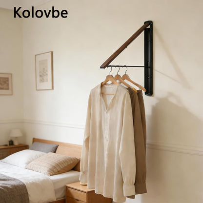Clothes Drying Rack Wall Mounted for Laundry Balcony RV, Wood Color | Indoor Space Saving Foldable Collapsible Heavy Duty Door Mount