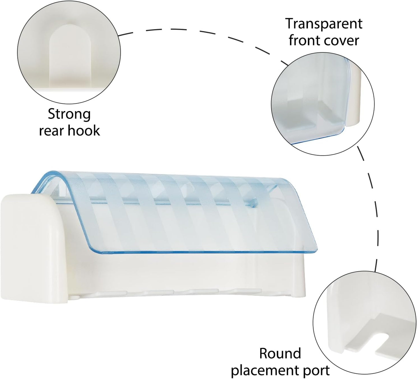 5 Slots Wall Mount Toothbrush Holder with Cover, Self Adhesive Toothbrush Storage Organizer for Shower, Toothbrush Hanger with Automatic Toothpaste Squeezer Dispenser