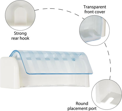 5 Slots Wall Mount Toothbrush Holder with Cover, Self Adhesive Toothbrush Storage Organizer for Shower, Toothbrush Hanger with Automatic Toothpaste Squeezer Dispenser