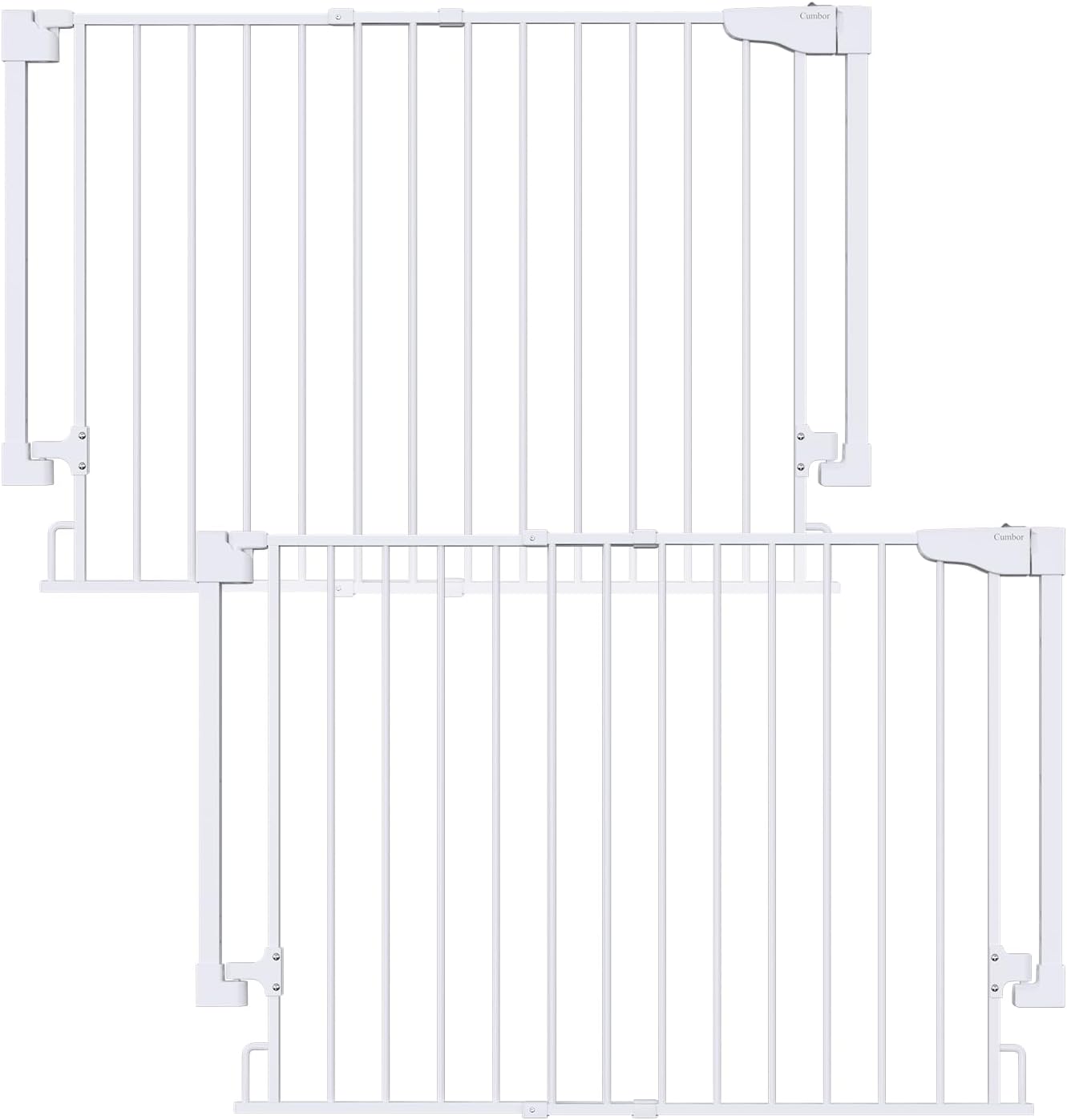 Cumbor 29.2–43" Baby Gate for Stairs, Hardware Mounted (Drill Required), Expandable No Bottom Bar Dog Gate, Auto Close Extra Wide Walk Thru, Pet & Toddler Proof Gate, Top & Bottom of Stairways (White)