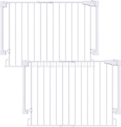 Cumbor 29.2–43" Baby Gate for Stairs, Hardware Mounted (Drill Required), Expandable No Bottom Bar Dog Gate, Auto Close Extra Wide Walk Thru, Pet & Toddler Proof Gate, Top & Bottom of Stairways (White)