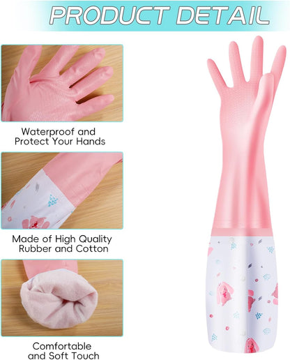 XJMWXHFC 3Pcs Reusable Dishwashing Gloves, Waterproof Long Cuff Non-Slip Household Gloves With Cotton Lined For Laundry, Cleaning, Working, Gardening
