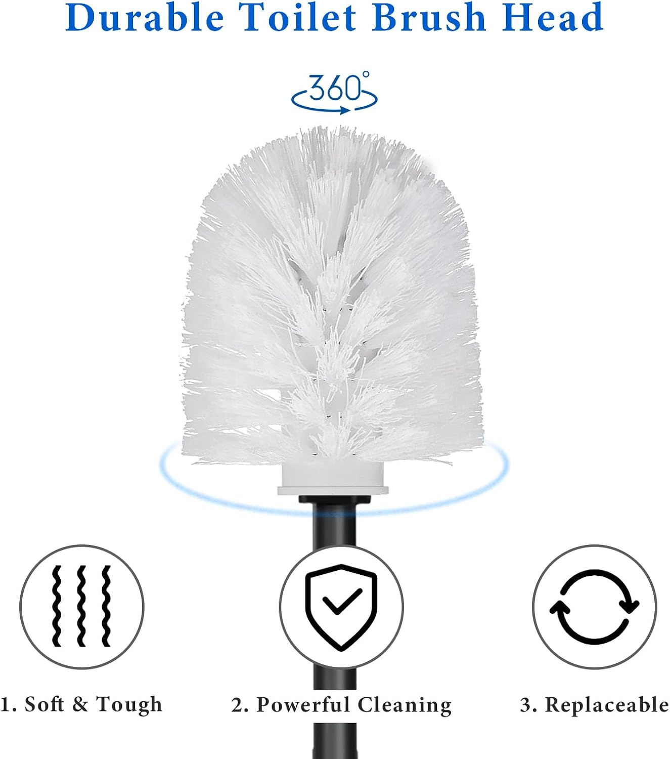 Topsky 2 Pack Compact Toilet Brush & Holder Set, Plastic Round Barrel Loo Brush with 2 Replacement Toilet Brush Head, Durable for Bathroom Toilet, Gray