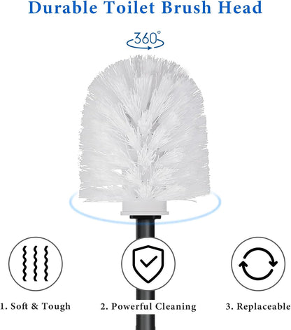 Topsky 2 Pack Compact Toilet Brush & Holder Set, Plastic Round Barrel Loo Brush with 2 Replacement Toilet Brush Head, Durable for Bathroom Toilet, Gray