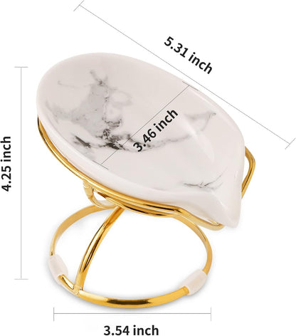 Dobbyby Leaf-Shaped Soap Dish – Premium Ceramic Soap Bar Holder with Self-Drainage System – Bar Soap Holder for Shower, Bathroom Sink, Kitchen – Waterfall Soap Dish with Stainless Steel Stand (SLIVER)