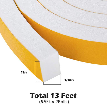 ToLanbbt White Door Window Weather Stripping Self Adhesive Foam Tape High Density Foam Sealing Strip Window Insulation Weatherproof Gasket Tape for Doors and Windows (1/2" W X 1/8" T X 16.5')