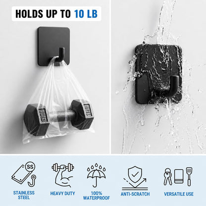Stainless Steel Adhesive Wall Hooks for Hanging, Heavy Duty Waterproof Stick On for Bathroom Kitchen Shower, Self Adhesive for Towels, Keys, Hats, Robes - 8 Pack (White and Black)