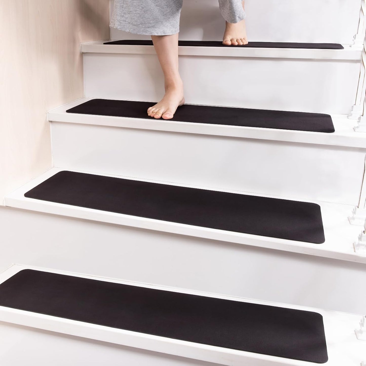 Carpet Stair Treads Non Slip for Wooden Stairs, Rubber Backed Indoor Stair Treads with Tech Fabric Surface, Anti Slip Stair Covers, 30" x 8", Set of 15, Black