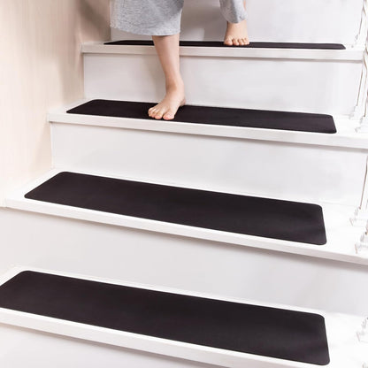 Carpet Stair Treads Non Slip for Wooden Stairs, Rubber Backed Indoor Stair Treads with Tech Fabric Surface, Anti Slip Stair Covers, 30" x 8", Set of 15, Black