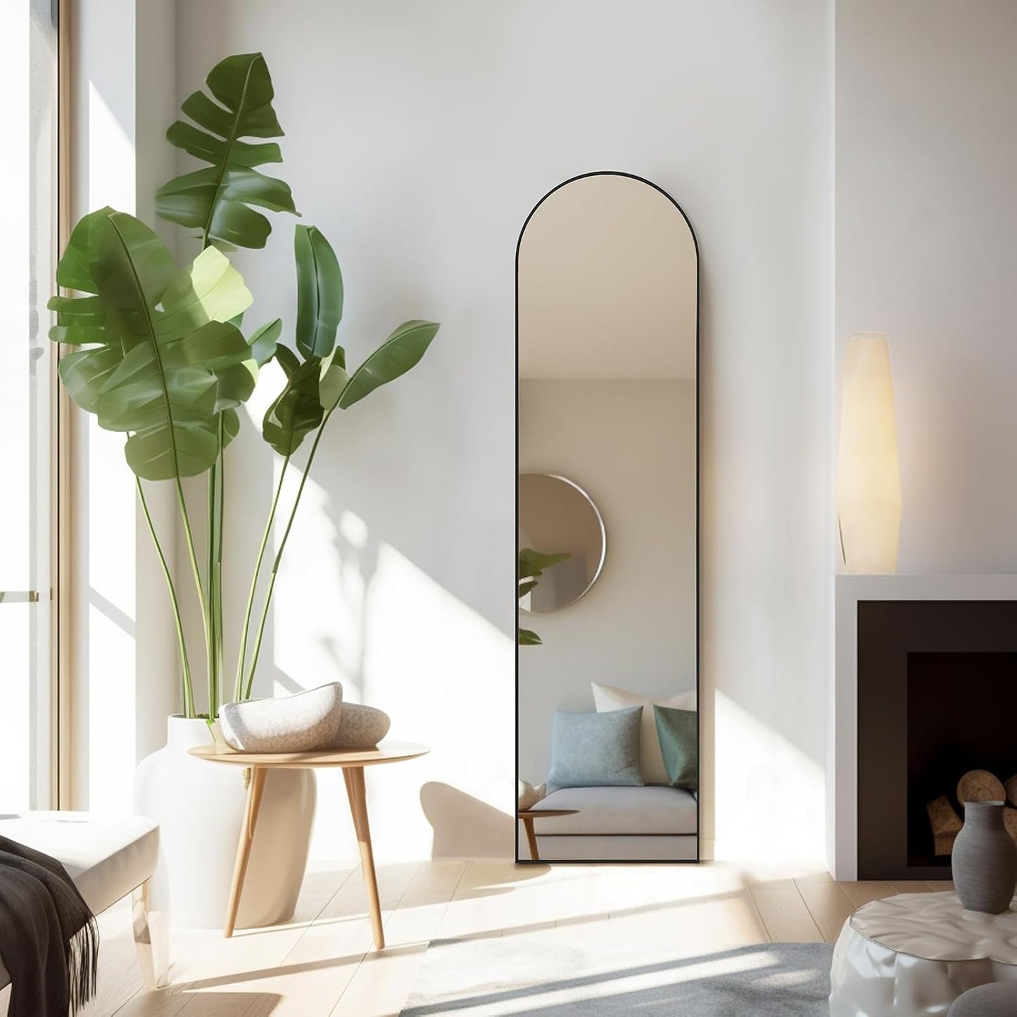 59"x16" Arched Full Length Mirror, Full Body Mirror with Leaning or Standing, Floor Standing Aluminum Frame for Bedroom, Livingroom, Cloakroom, Black