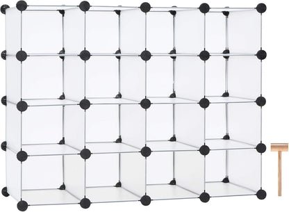 C&AHOME Plastic Shoe Rack,16-Cube Modular Shoes Storage Stand, Multifunction Closet Cabinet, Stackable Shoe Organizer Units for Bedroom Living Room Doorway, 36" L × 14.2" W × 28" H Black SRP15B