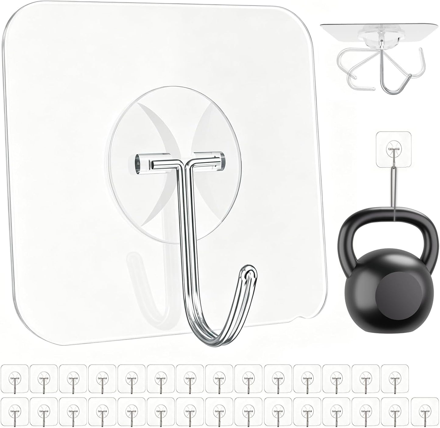 Large Hooks for Hanging Heavy-Duty 44Ib(Max) 10 Packs, Wall Hangers without Nails Self-Adhesive Traceless Clear and Removable, Waterproof and Rustproof Multiple Uses for Bathroom Kitchen Home