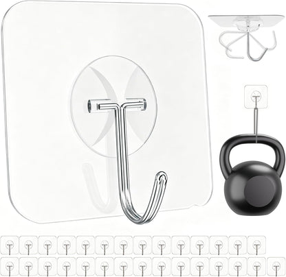 Large Hooks for Hanging Heavy-Duty 44Ib(Max) 10 Packs, Wall Hangers without Nails Self-Adhesive Traceless Clear and Removable, Waterproof and Rustproof Multiple Uses for Bathroom Kitchen Home