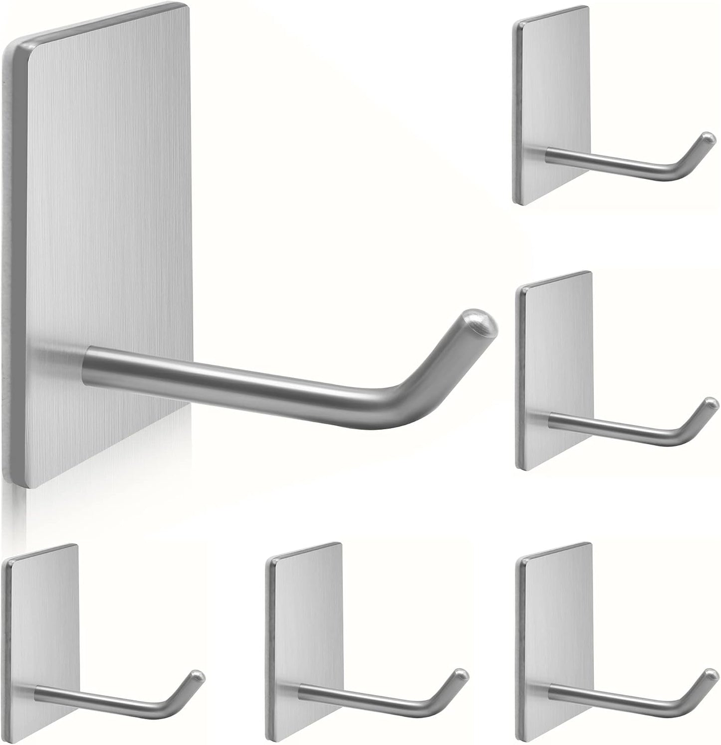 Adhesive Hooks Heavy Duty, Long Stainless Steel Self Adhesive Wall Hook, Sticky Towel Hangers for Kitchen Bathroom, Waterproof Stick on Door Hooks for Hanging Key Hat Coat 4Pack(Black)
