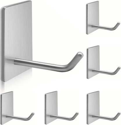 Adhesive Hooks Heavy Duty, Long Stainless Steel Self Adhesive Wall Hook, Sticky Towel Hangers for Kitchen Bathroom, Waterproof Stick on Door Hooks for Hanging Key Hat Coat 4Pack(Black)