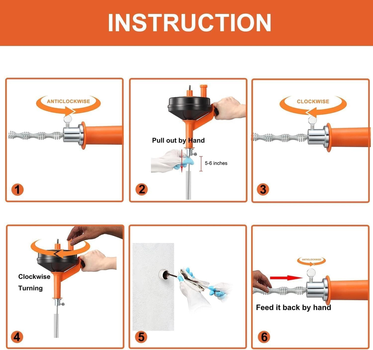 Drain Auger 33ft Drain Clog Remover with Drill Adapter, Flexible Plumbing Snake for Kitchen, Bathroom & Shower Sinks, Hair Clog Remover, Manual or Drill Powered, Full Set Included