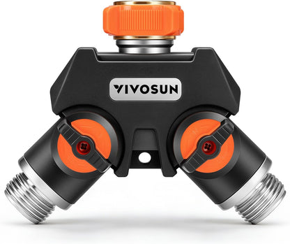 VIVOSUN Garden Hose Splitter 2 Way Heavy Duty, Upgraded Highly Durable Dual Water Hose Connector, Faucet Adapter with Comfortable Rubberized Grip for Drip Irrigation, Lawns