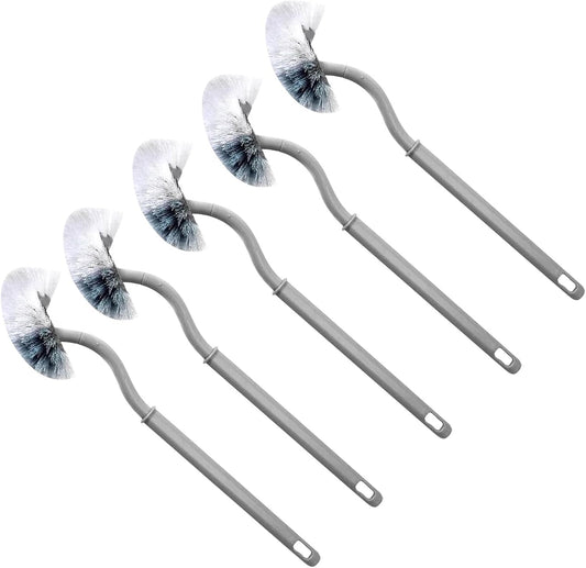 BESTonZON 5pcs Curved Handle Toilet Bowl Brushes Gray – Flexible Scrub Brushes for Bathroom Cleaning, Under Rim Scrubber for Hard-to-Reach Areas, Household Toilet Cleaning Supplies