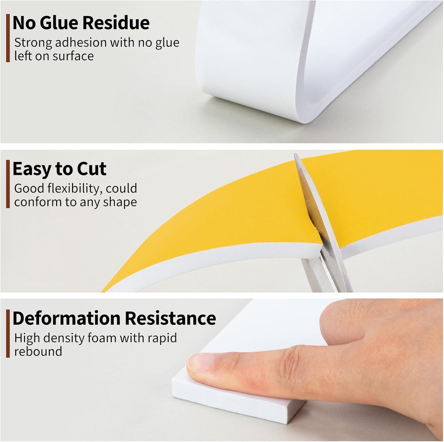 Yotache Weather Stripping Door Seal Strip White 3/8" x1/8", 50Ft Total, Foam Insulation Tape Gasket for Door Frame and Windows, 3 Rolls x 16.5Ft