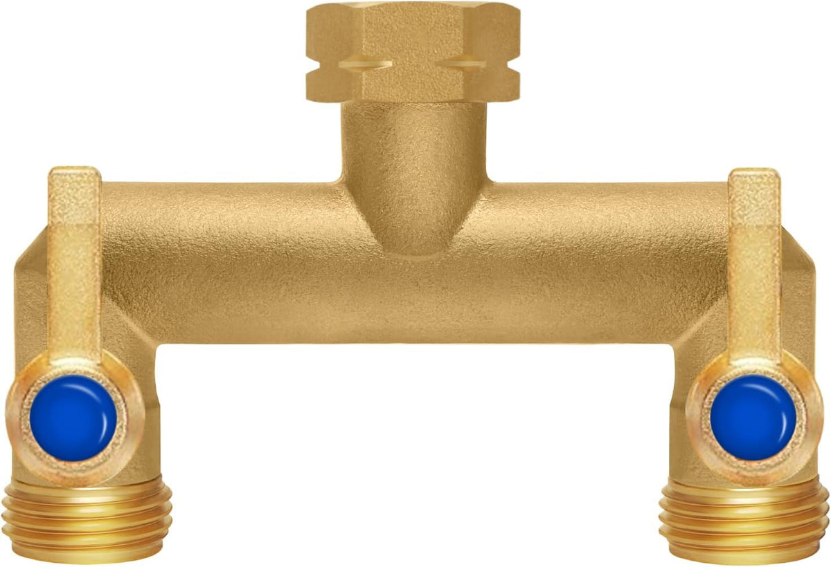 Brass Garden Hose Splitter, Hose y Splitter with Shutoff, Hose Splitter 2 Way Heavy Duty, Brass Y-Valve Water Garden Hose Adapter 2-Way Y-Valve 3/4" GHT Threads