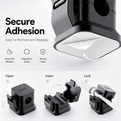 PZOZ 6 Pack Cable Clips, Adhesive Cable Management Clips for Desk & Desk Edge, No-Slip Cord Holders for Charging Cables, No Drill Wire Organizer for Home Office (Black)