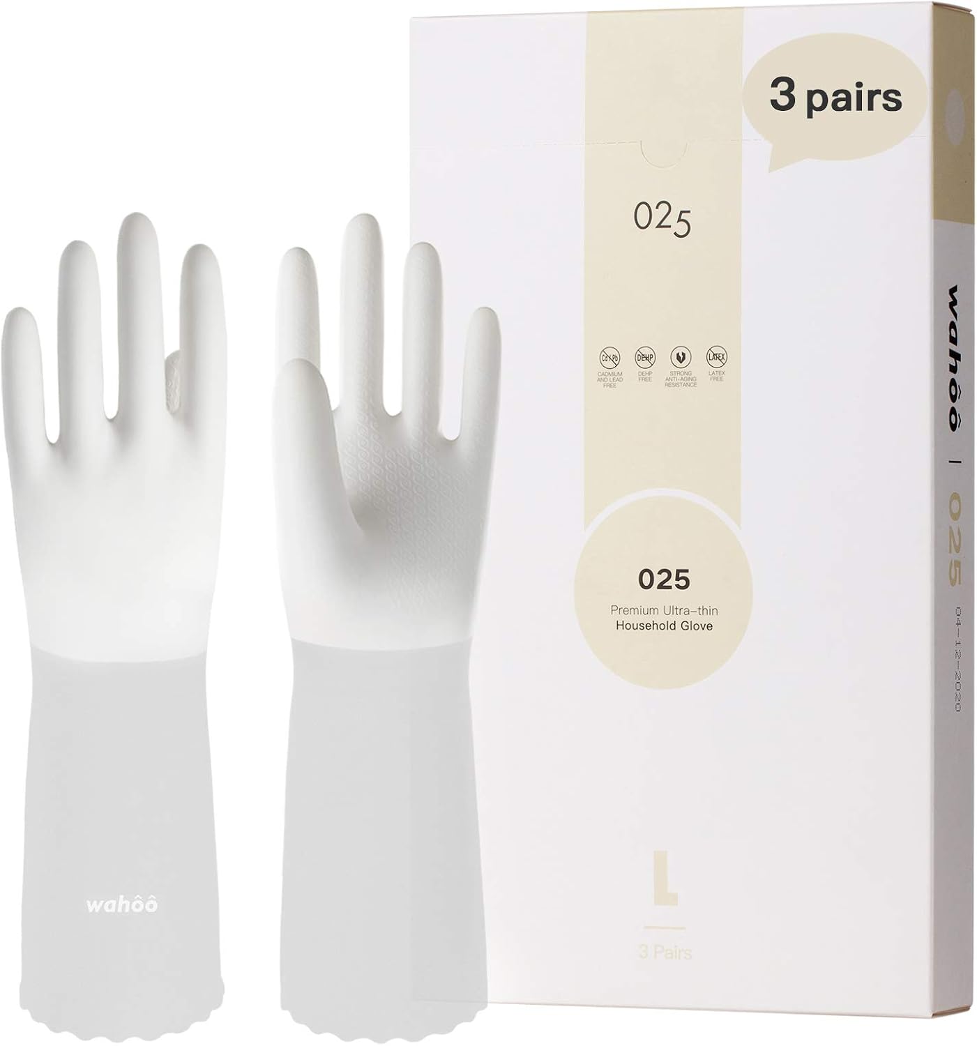 LANON Protection wahoo PVC Dishwashing Cleaning Gloves, Reusable Unlined Kitchen Gloves, Non-Slip, Large