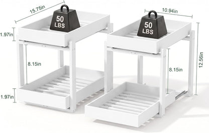 Bamboo Under Sink Organizer and Storage, 2 Pack Pull Out Cabinet Organization, 2 Tier Vertical Slide Out Undersink Storage Shelf, Multi-Purpose Organizer Shelves for Kitchen Bathroom Medicine