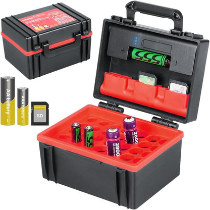 LYNCA Hard Battery Organizer Storage Box and SD Card Case Holder - Holds 6 SD Cards 20 AA Batteries and 15 AAA Batteries - with Built-in Battery Tester ("SD*6 AA Battery*20 AAA Battery*15")