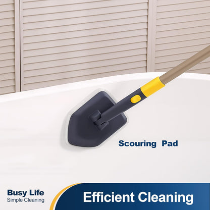 Yocada Tub Tile Scrubber Brush 2 in 1 Cleaning Brush 4*Scouring Pads 58.2 Inch Adjustable Telescopic Pole Stiff Bristles for Cleaning Bathroom Kitchen Toilet Wall Tub Tile Sink Non Scratch