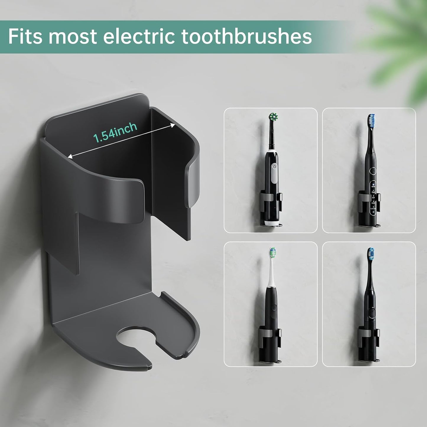 Adhesive Electric Toothbrush Holder Wall Mounted, Aluminum Black 2 Pack | Shower Tooth Brush Storage Organizer for Bathroom, Hanging Electric Toothbrush Storage Stand for Wall