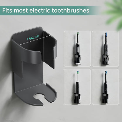Adhesive Electric Toothbrush Holder Wall Mounted, Aluminum Black 2 Pack | Shower Tooth Brush Storage Organizer for Bathroom, Hanging Electric Toothbrush Storage Stand for Wall