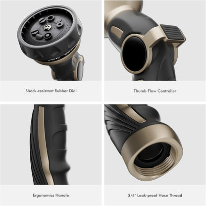 RESTMO Hose Nozzle Heavy Duty, Metal Water Hose Sprayer for Garden | 9 Spray Patterns, High Pressure, Thumb Flow Control, On/Off Valve, Ideal for Outdoor Lawn & Plant, Car & Pet, Black
