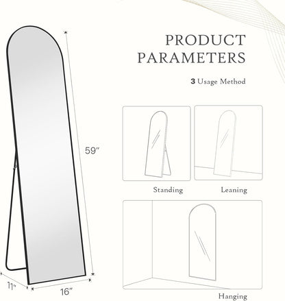 Arched Mirror Full Length, Upgraded 16"x59" Body Wall Mirrors with Shatter-Proof Glass, Floor Standing, Hanging or Leaning, Tall Arch Mirror with Stand Aluminum Alloy Frame for Bedroom Cloakroom