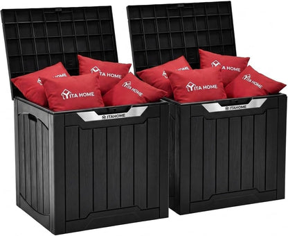 YITAHOME 134 Gallon Large Deck Box | Waterproof Resin Outdoor Storage Box with Lock, Doubles as 2-Person Bench Seating for Patio Furniture Cushions,Garden Tools &
