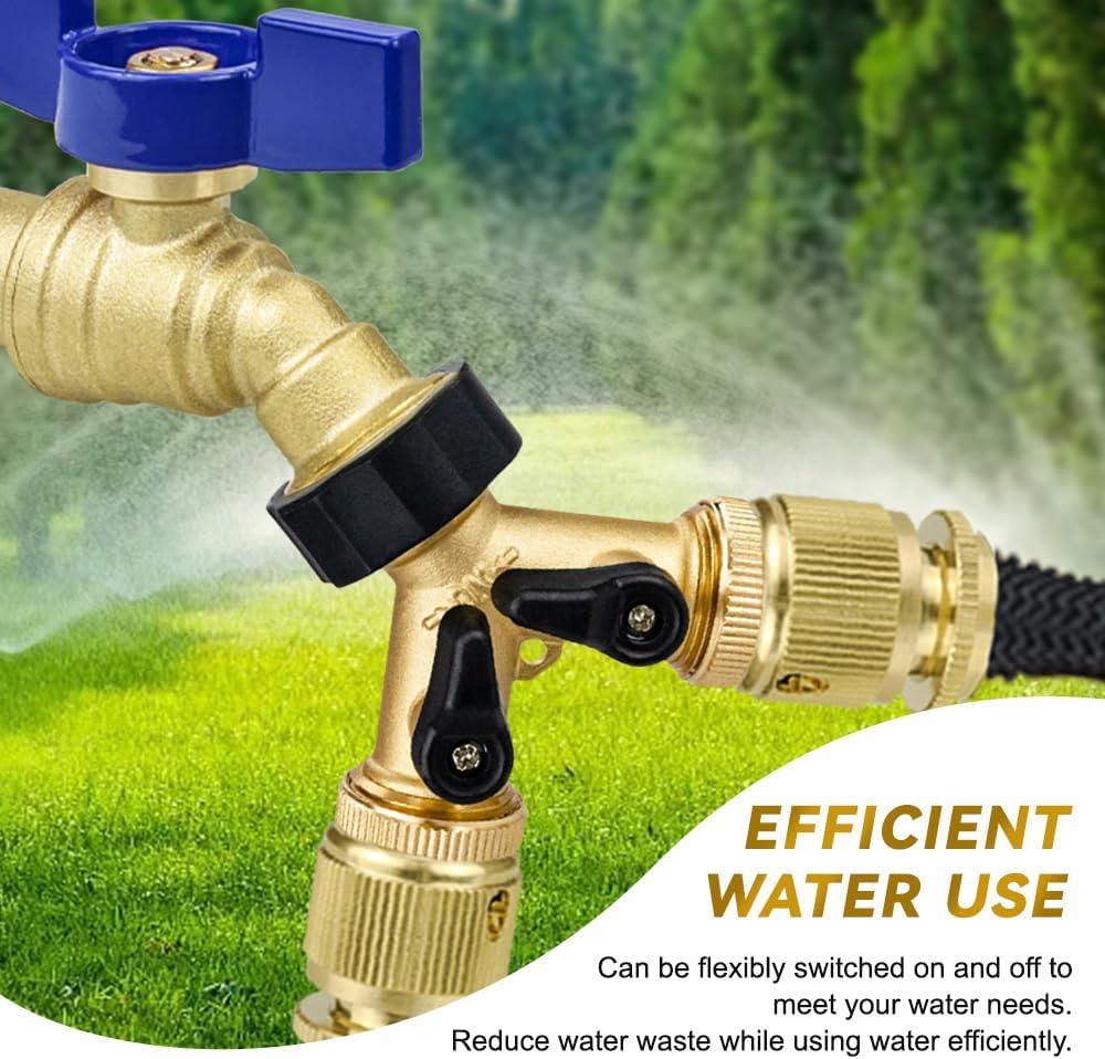 TMOK Garden Hose Splitter 2 Way With 2 Brass Nipple Connector,Heavy Duty Brass Hose Connector Tap Splitter, Y Splitter 2 Valves And Outdoor Faucet with 4 Extra Rubber Washers